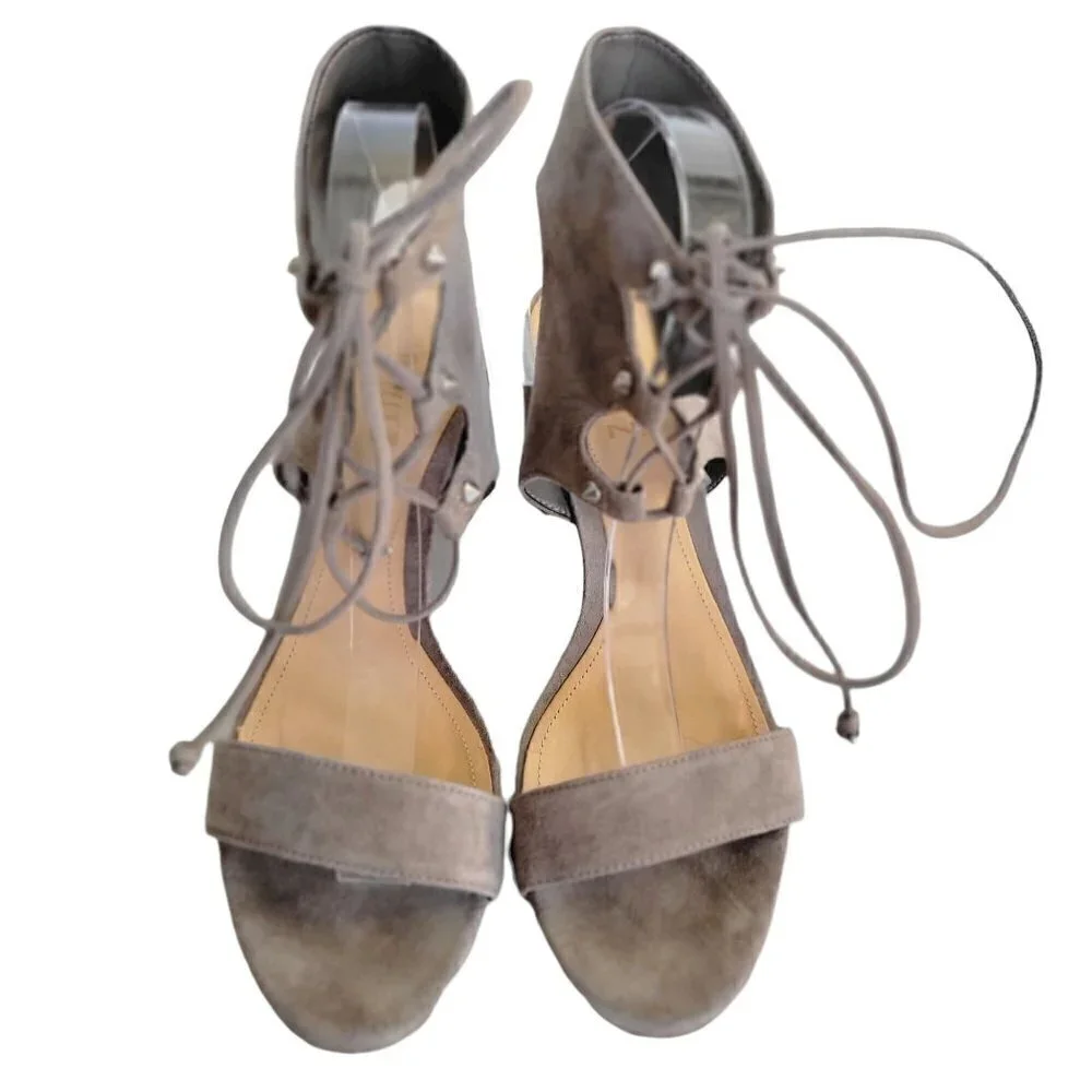 Schutz DARBY Suede Taupe Mouse Gladiator Heels Sandals Size 9B